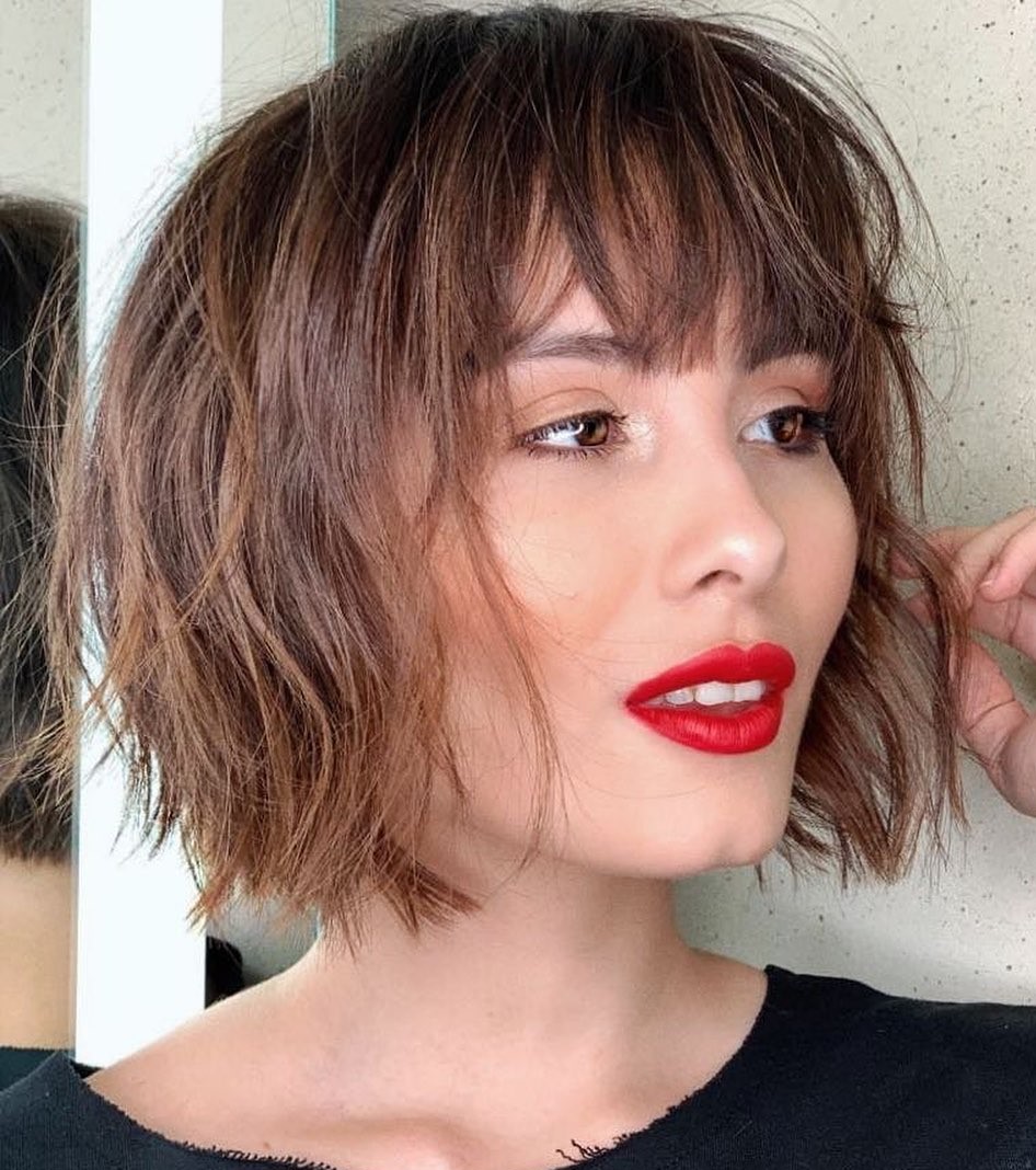 short bob hair style with Wispy bangs